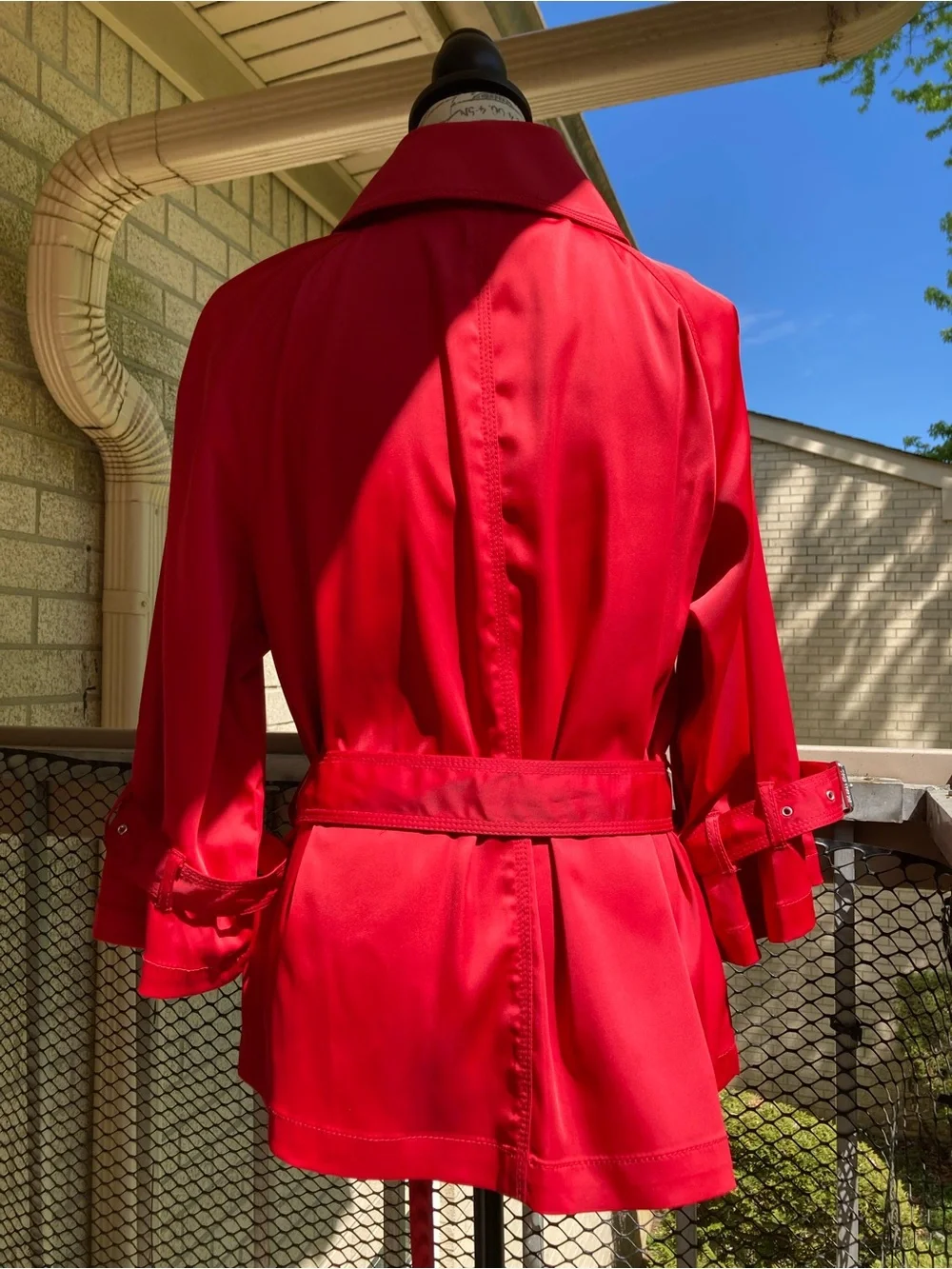 Michael Kors Red Belted Cropped Trench Coat Silver Hardware